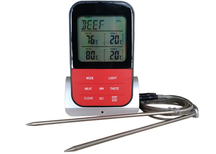 0 - 300℃ Remote Wireless BBQ Meat Thermometer 30 Meters Range With Double Probes