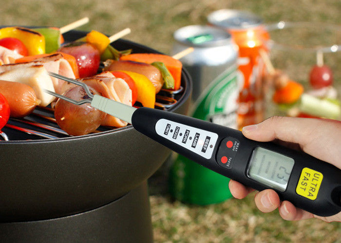 Black BBQ Meat Thermometer / Digital Meat Fork Thermometer Eco - Friendly